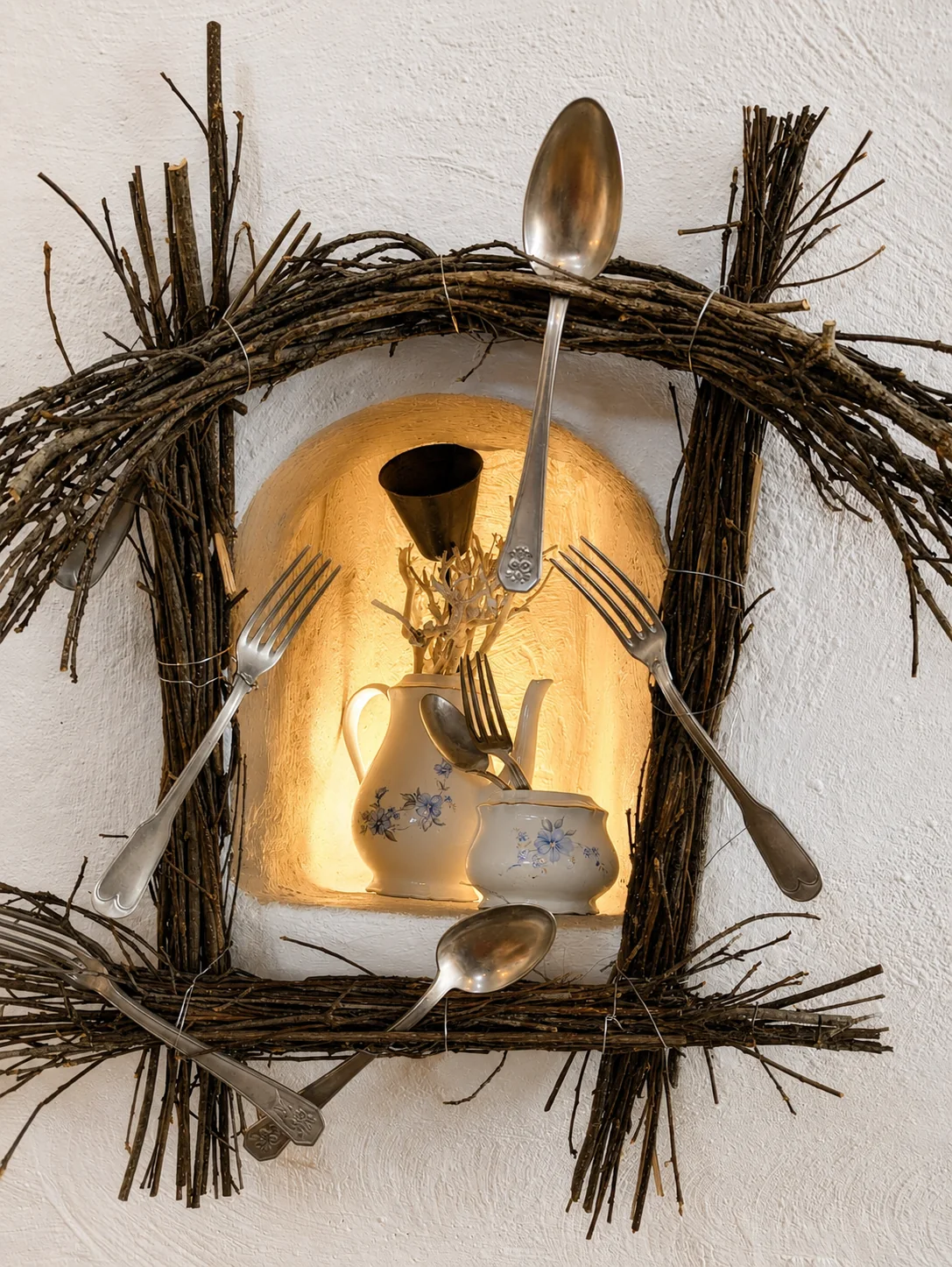 Niche décorative avec vaisselle